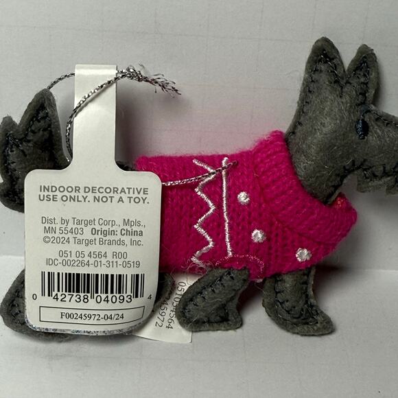 Wondershop Felt Scottie Dog Ornament Gray Puppy Pink Sweater Target Christmas - Picture 6 of 6